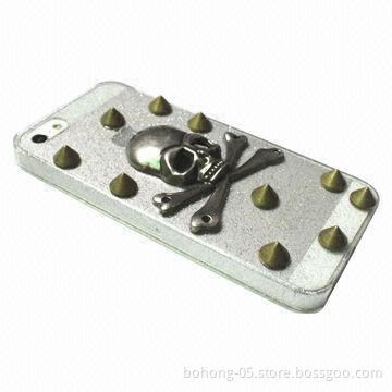 Case for iPhone 5, Made of PC, Flash Powder Paste Transparent Solid Drill (Skull)